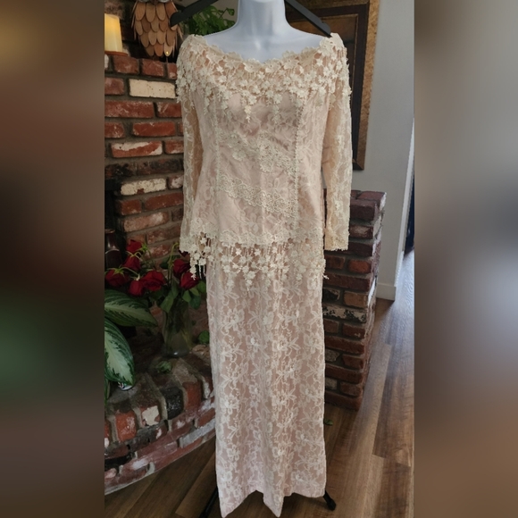lorrie kabala Dresses & Skirts - Lorrie Kabala Vintage 80s Lace Two Piece Skirt Set Romantic Boho